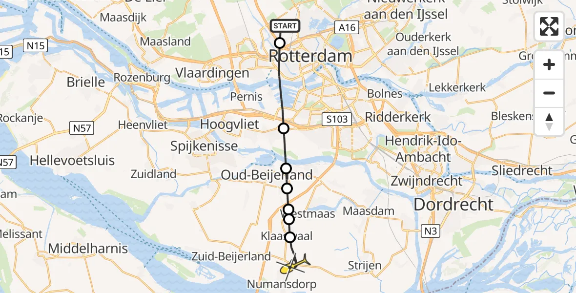 Routekaart van de vlucht: Lifeliner 2 naar Vliegveld Numansdorp