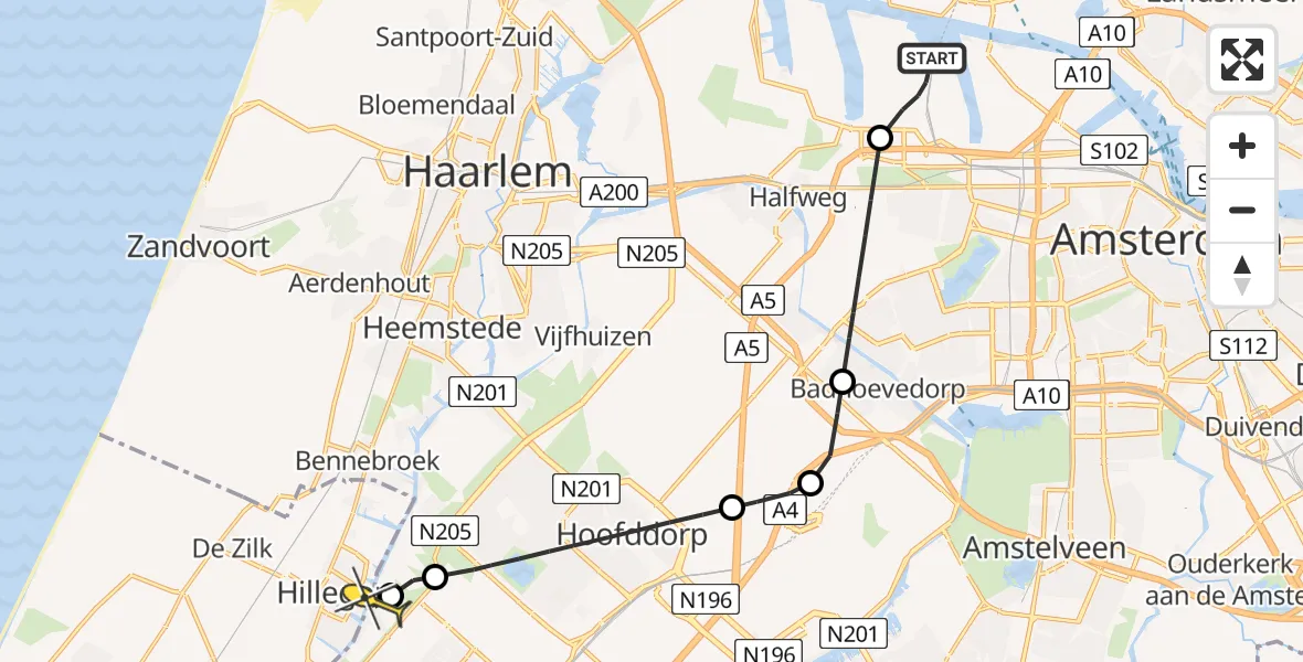 Routekaart van de vlucht: Lifeliner 1 naar Beinsdorp