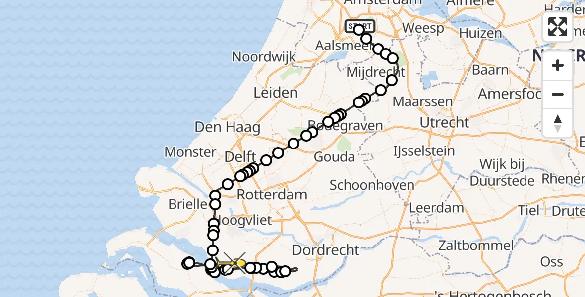 Routekaart van de vlucht: Politieheli naar Zuid-Beijerland