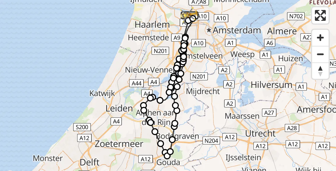 Vluchtroute Traumahelikopter Amsterdam Heliport - Amsterdam Heliport, 10 december 2023, 11:07