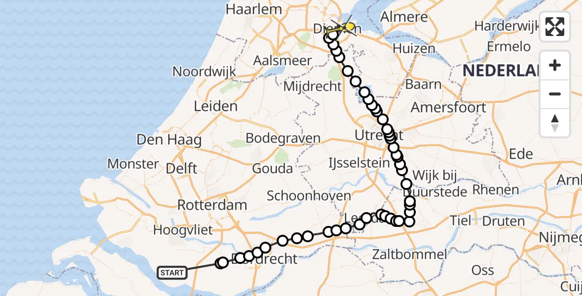 Routekaart van de vlucht: Politieheli naar Diemen