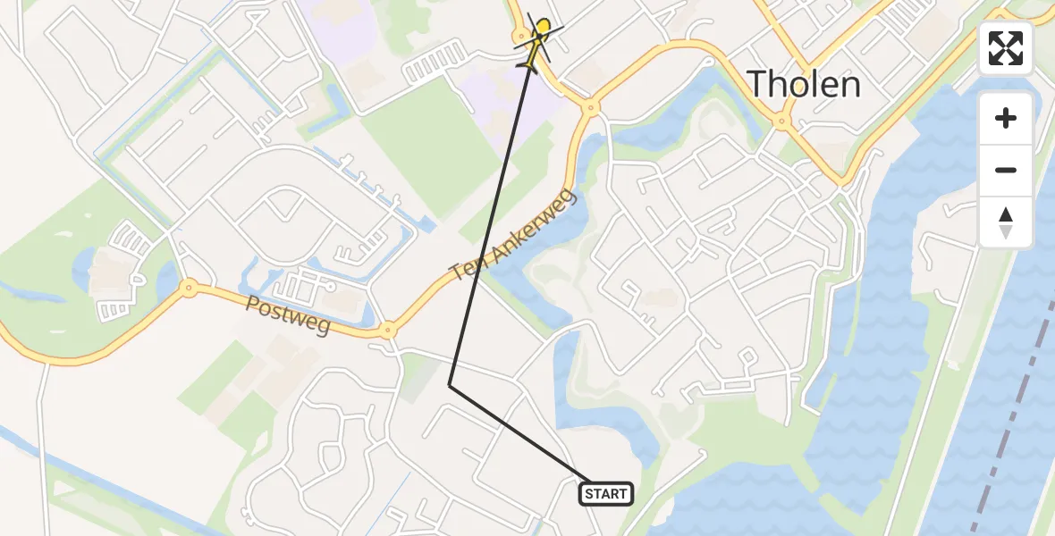 Routekaart van de vlucht: Traumahelikopter naar Tholen