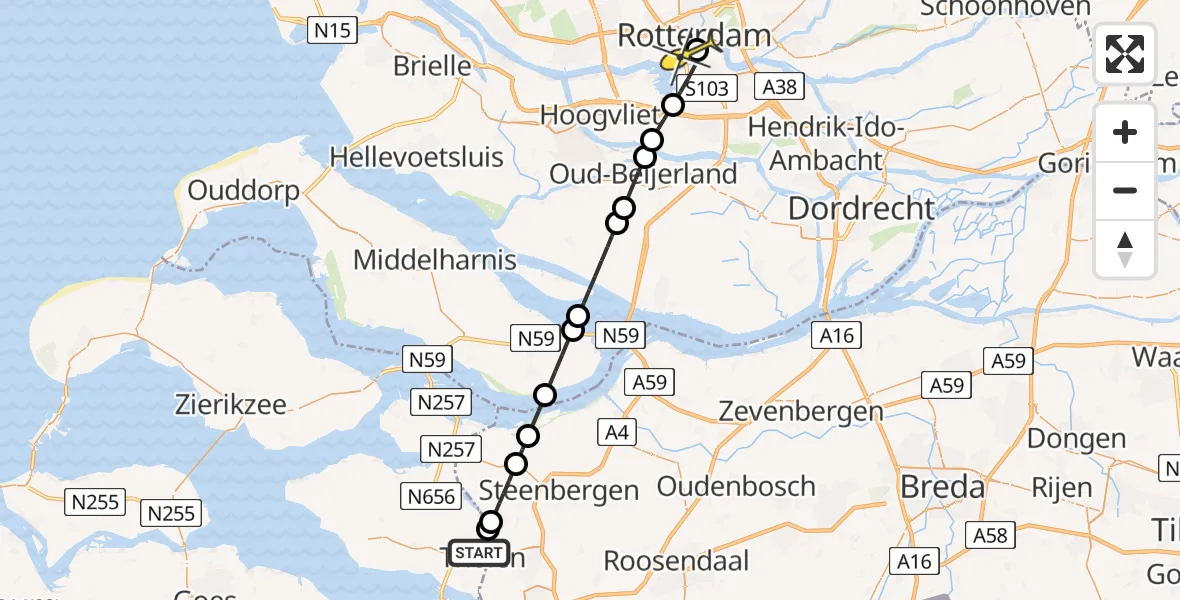 Routekaart van de vlucht: Lifeliner 2 naar Erasmus MC