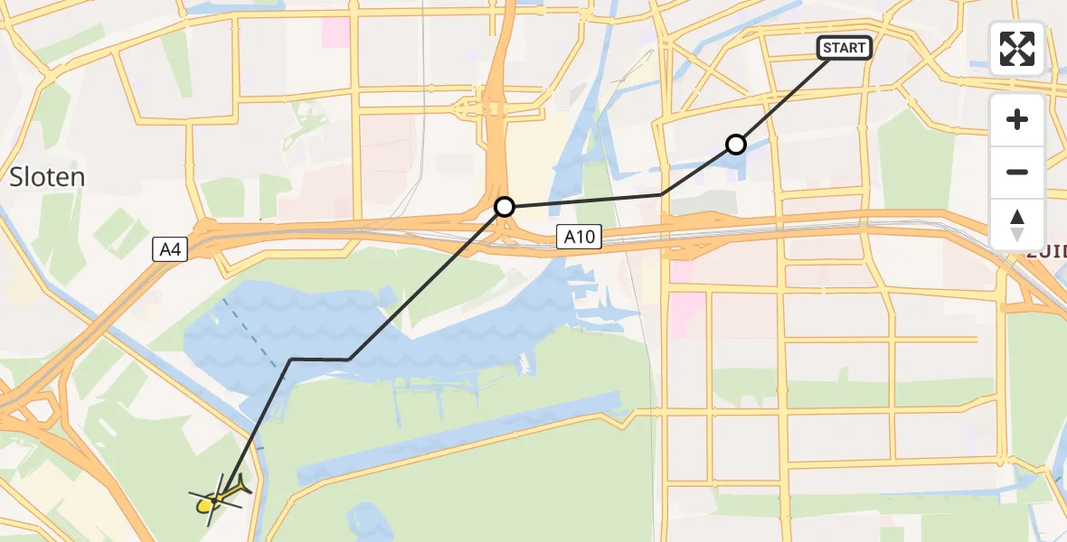 Routekaart van de vlucht: Politiehelikopter naar Badhoevedorp