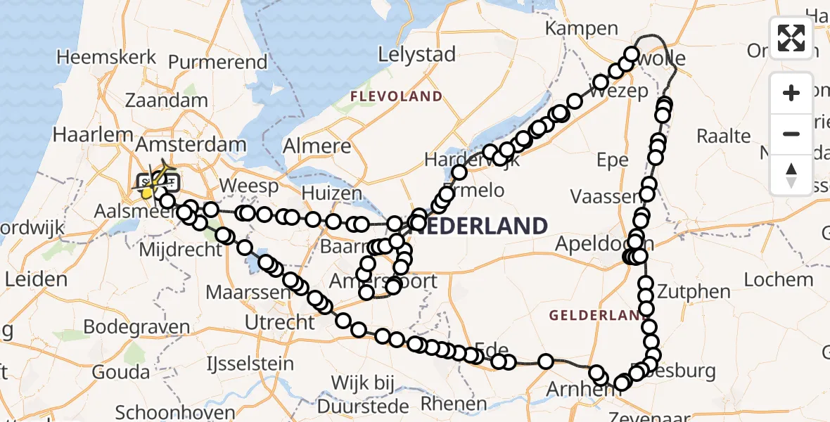 Routekaart van de vlucht: Politieheli naar Schiphol