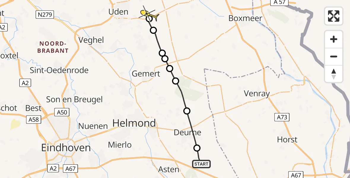 Routekaart van de vlucht: Lifeliner 3 naar Vliegbasis Volkel