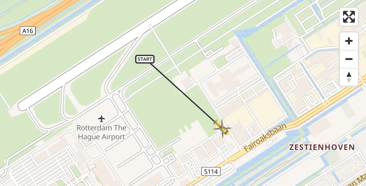Vluchtroute Traumahelikopter Rotterdam The Hague Airport - Rotterdam The Hague Airport, 11 december 2023, 07:11