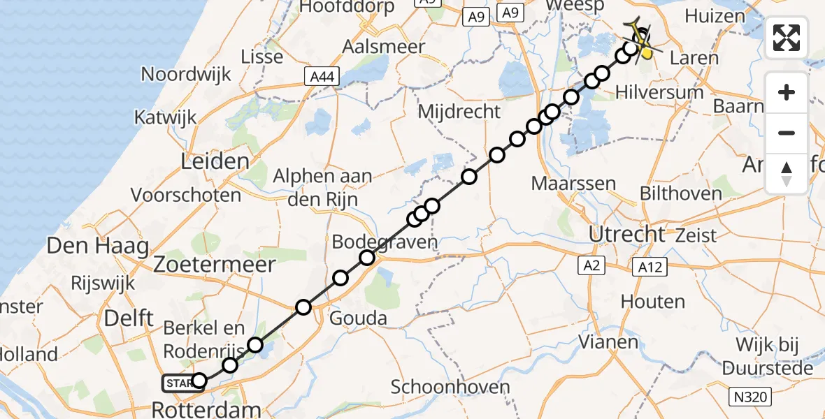 Routekaart van de vlucht: Lifeliner 2 naar Hilversum