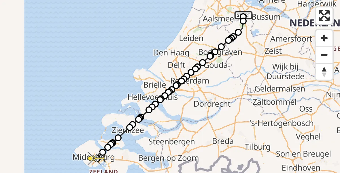 Routekaart van de vlucht: Lifeliner 2 naar Middelburg