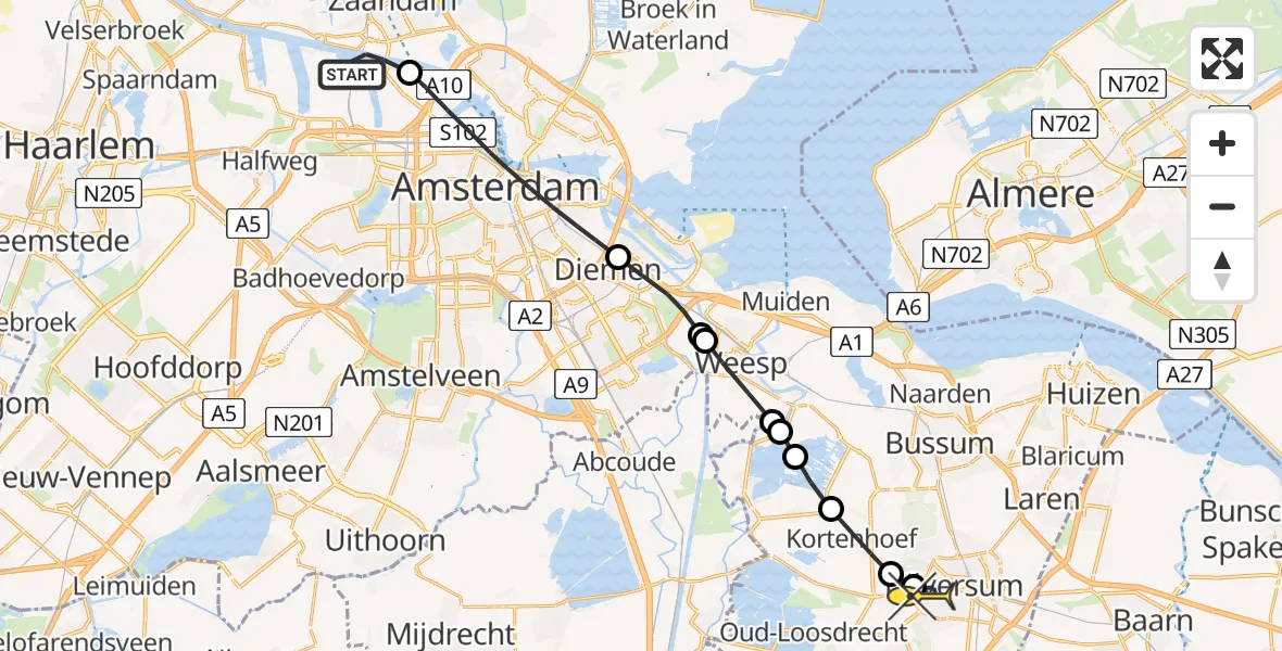 Routekaart van de vlucht: Lifeliner 1 naar Hilversum