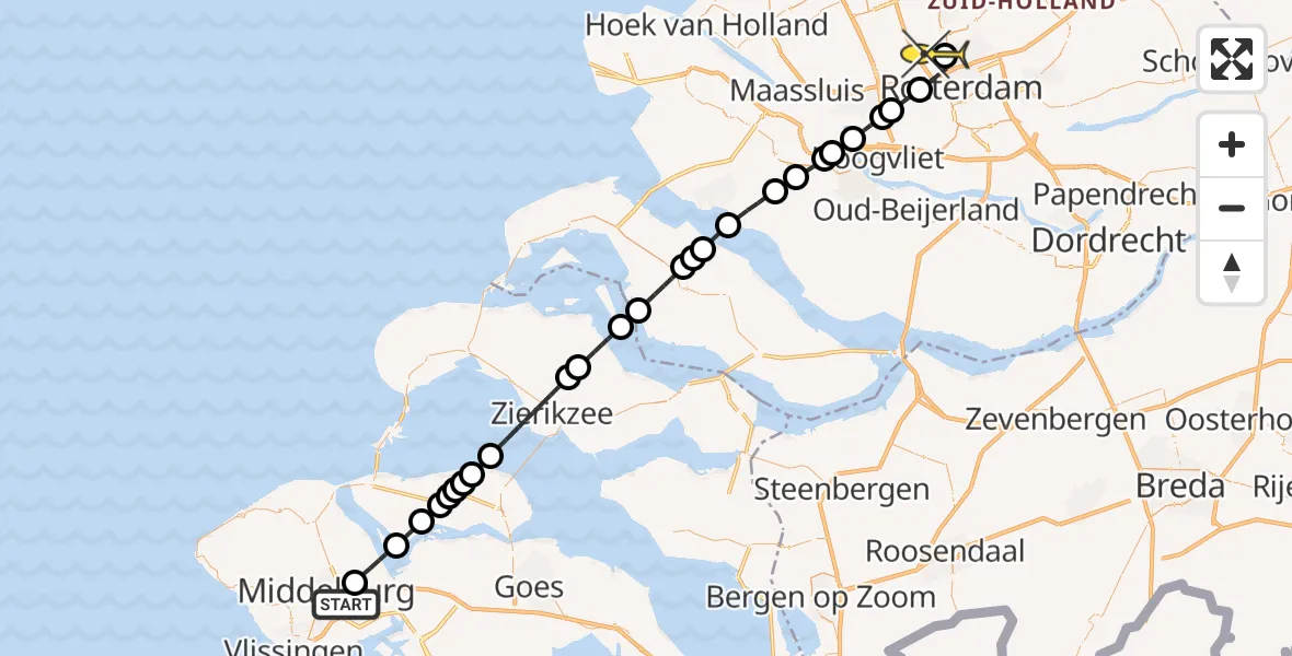 Routekaart van de vlucht: Lifeliner 2 naar Rotterdam The Hague Airport