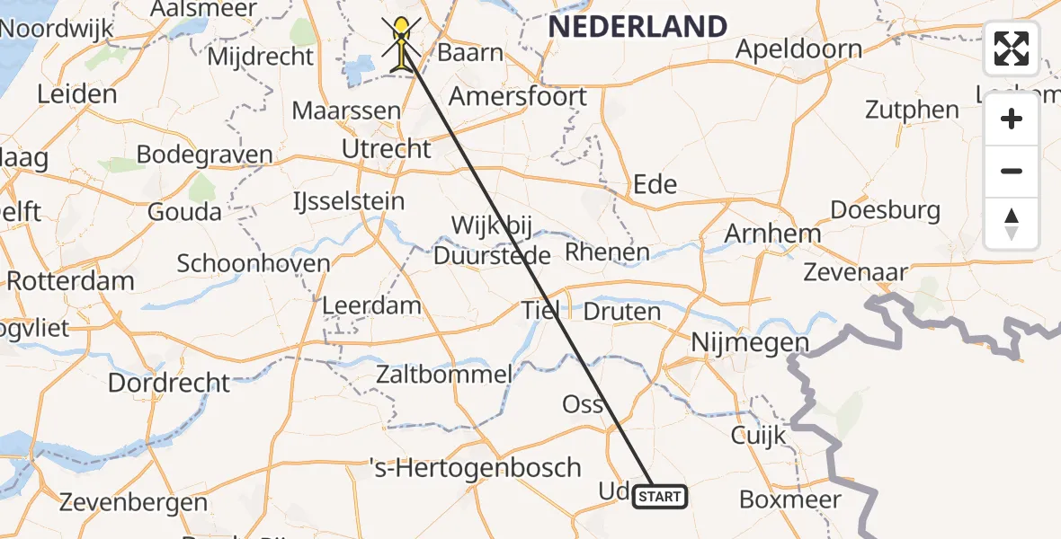 Routekaart van de vlucht: Traumahelikopter naar Hilversum