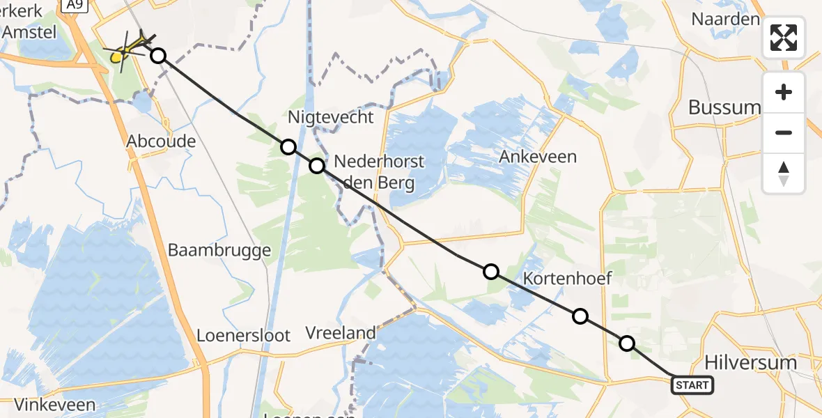 Routekaart van de vlucht: Lifeliner 1 naar Academisch Medisch Centrum (AMC)