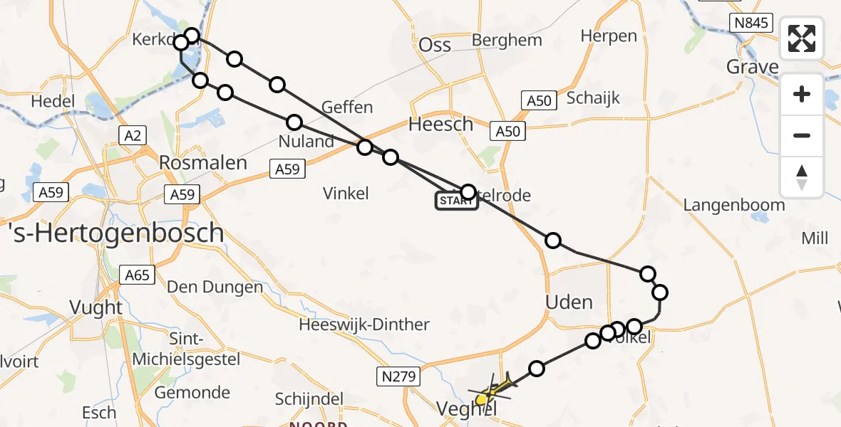 Routekaart van de vlucht: Lifeliner 3 naar Veghel