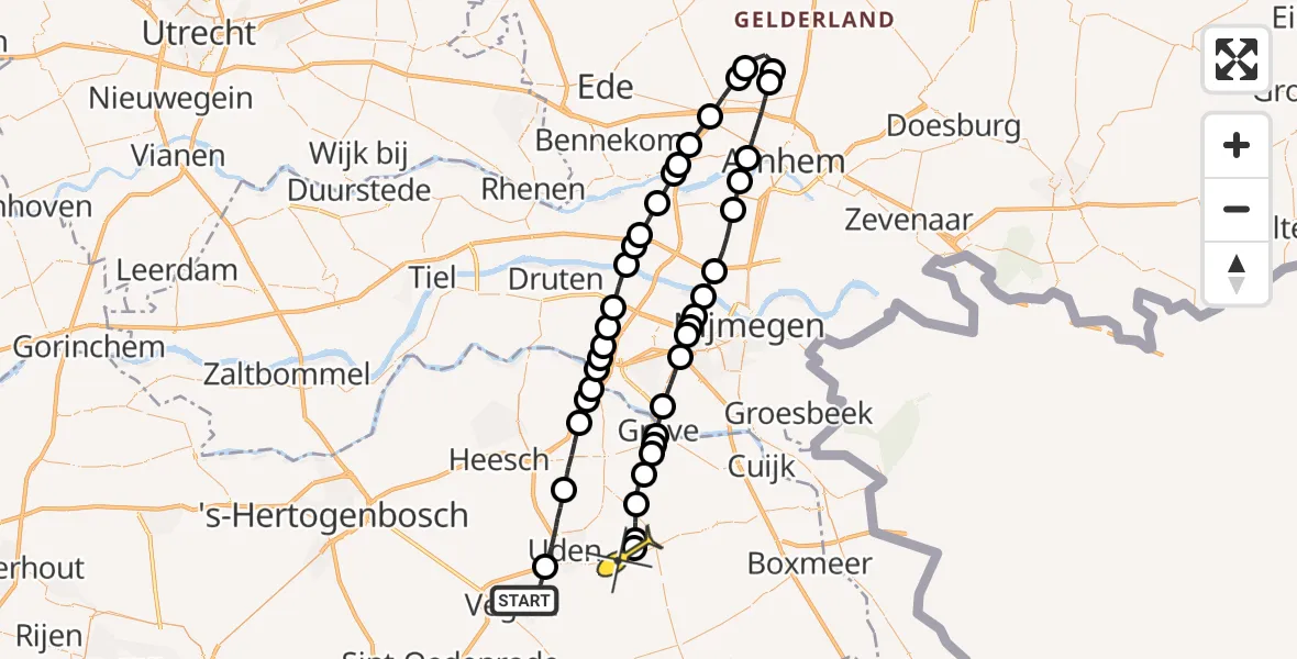 Routekaart van de vlucht: Lifeliner 3 naar Vliegbasis Volkel