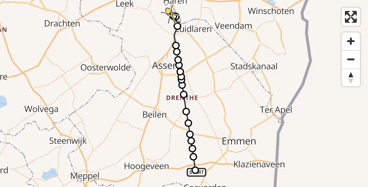 Routekaart van de vlucht: Lifeliner 4 naar Groningen Airport Eelde