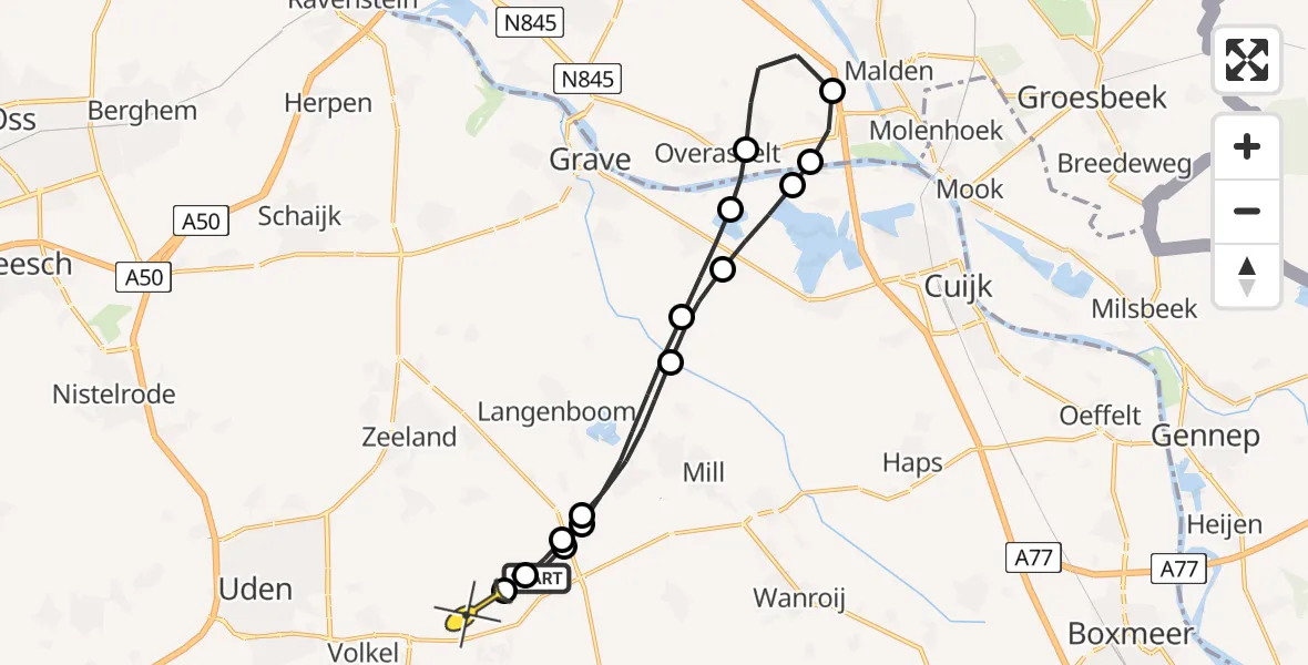 Routekaart van de vlucht: Lifeliner 3 naar Vliegbasis Volkel