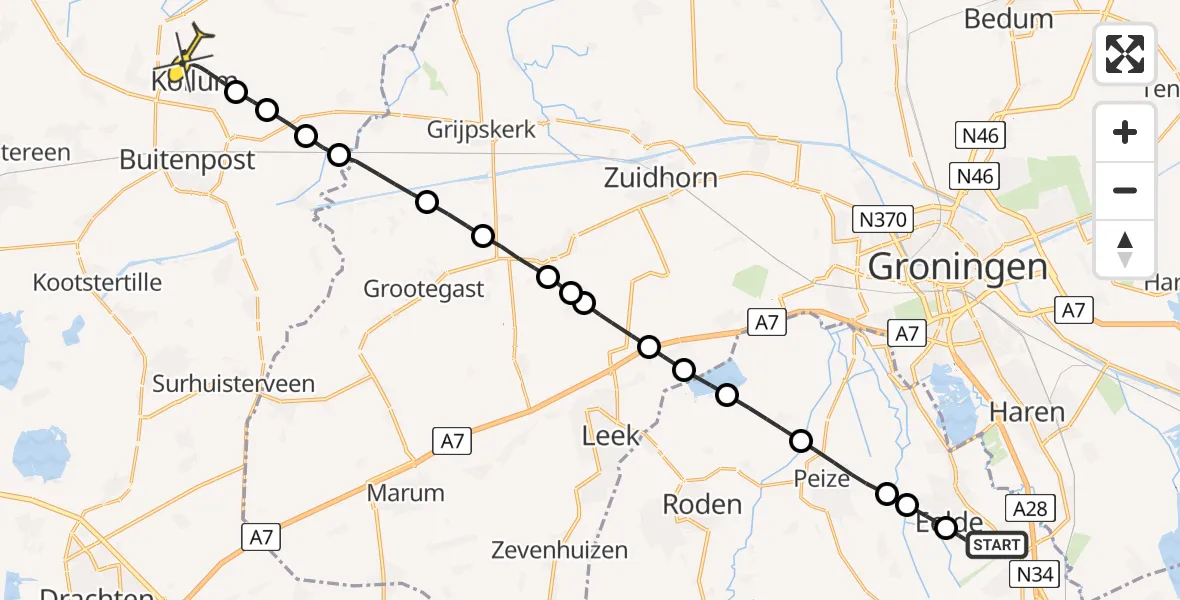 Routekaart van de vlucht: Lifeliner 4 naar Kollum