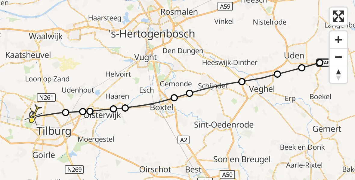 Routekaart van de vlucht: Lifeliner 3 naar Tilburg