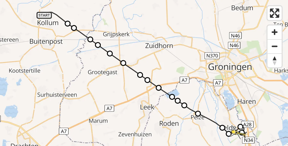 Routekaart van de vlucht: Lifeliner 4 naar Groningen Airport Eelde