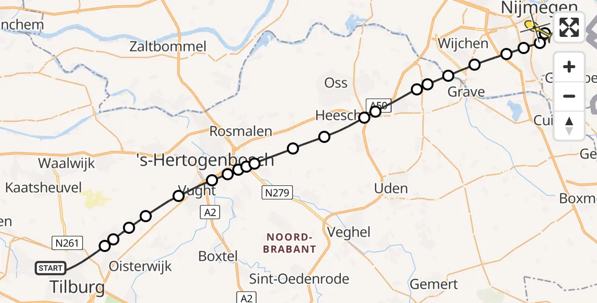 Routekaart van de vlucht: Lifeliner 3 naar Radboud Universitair Medisch Centrum