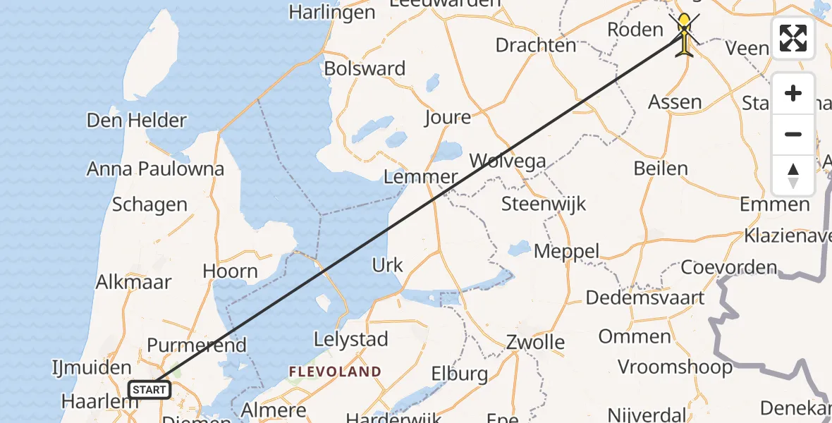 Routekaart van de vlucht: Traumahelikopter naar Groningen Airport Eelde