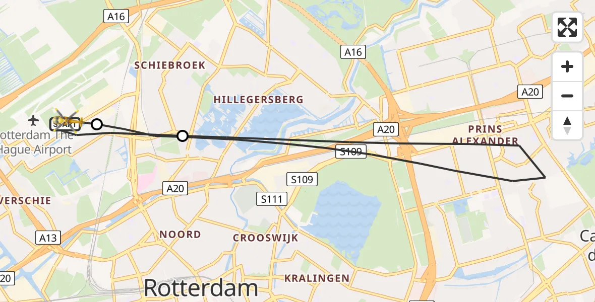 Vluchtroute Traumahelikopter Rotterdam The Hague Airport - Rotterdam The Hague Airport, 11 december 2023, 14:12