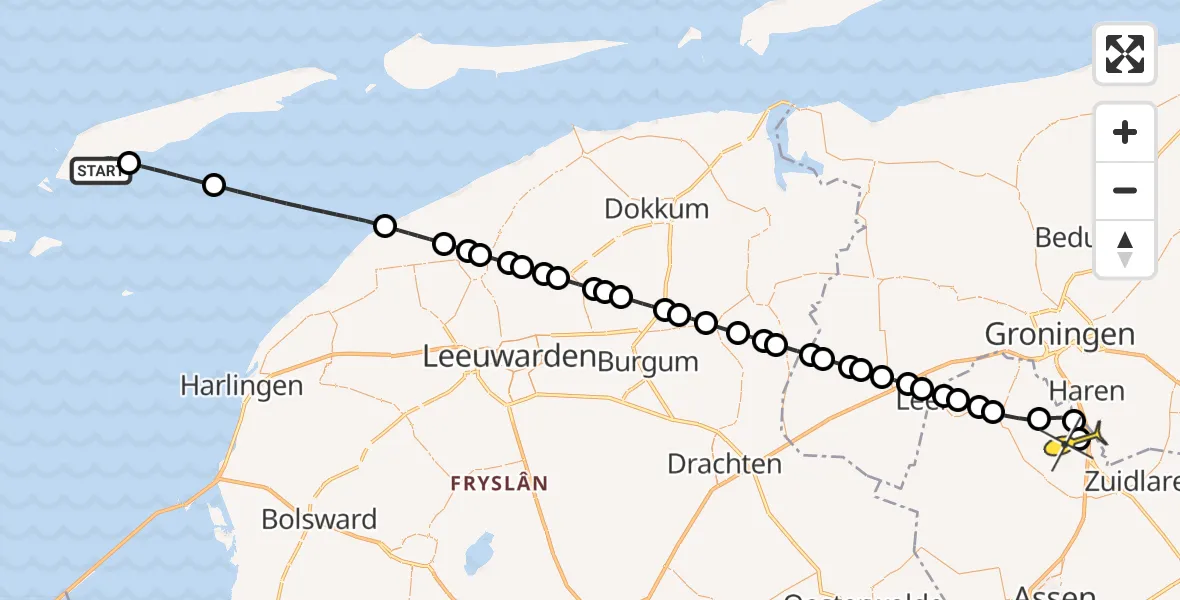 Routekaart van de vlucht: Lifeliner 4 naar Groningen Airport Eelde