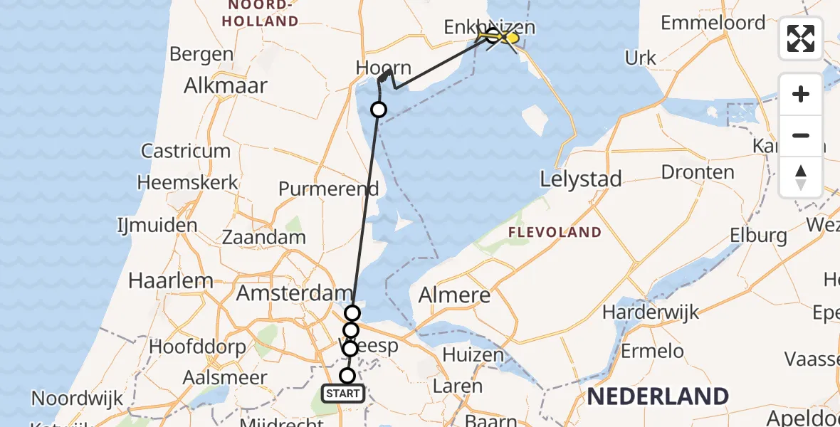 Routekaart van de vlucht: Politieheli naar Enkhuizen