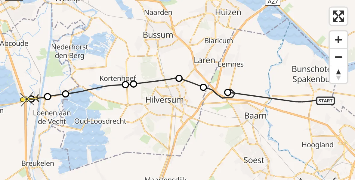 Routekaart van de vlucht: Politiehelikopter naar Loenersloot