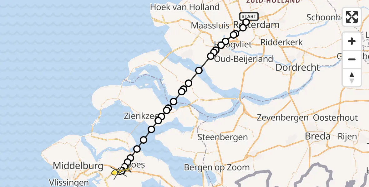 Routekaart van de vlucht: Lifeliner 2 naar 's-Heer Abtskerke