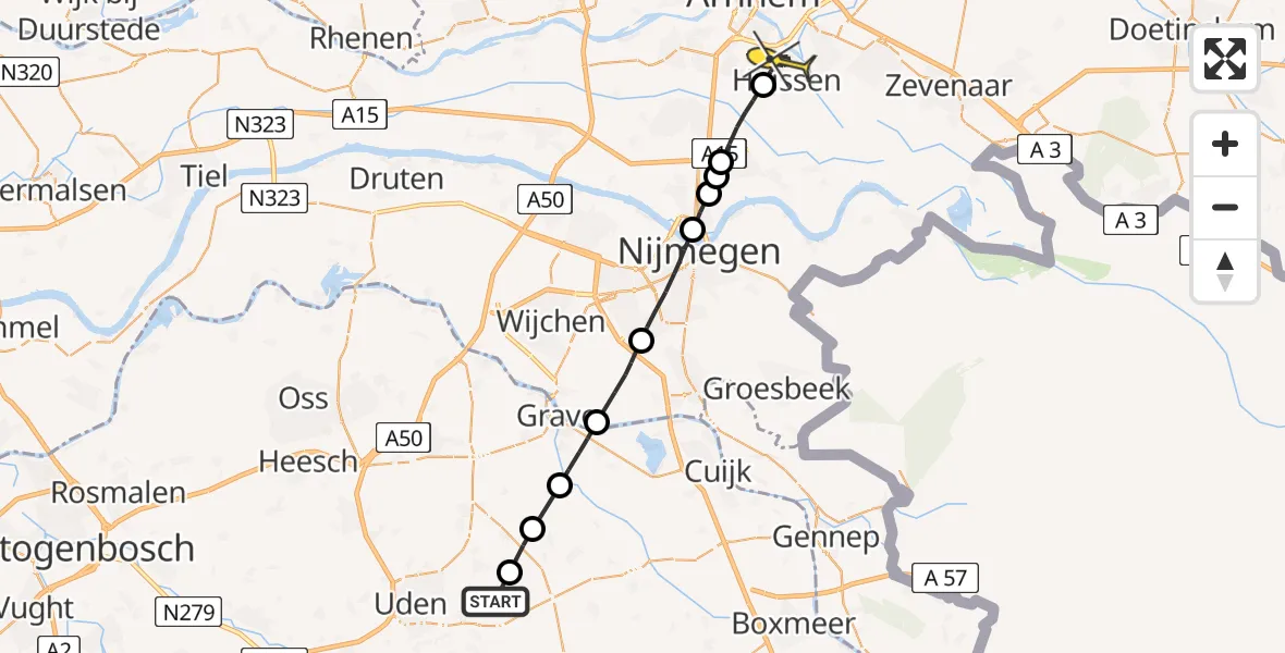 Routekaart van de vlucht: Lifeliner 3 naar Huissen