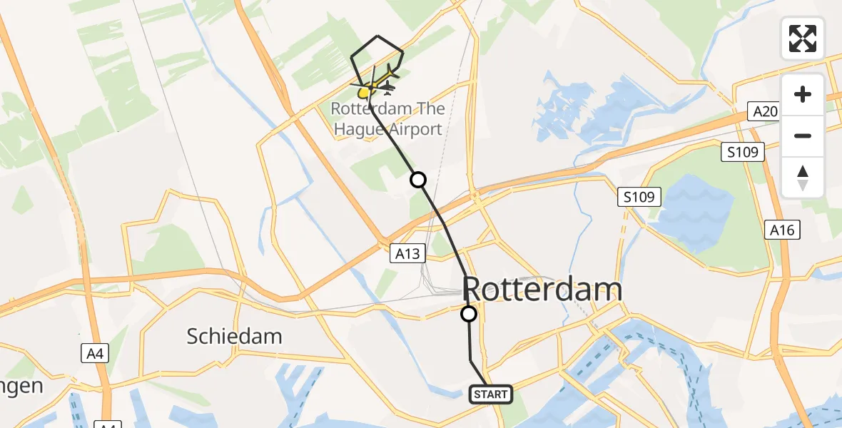 Routekaart van de vlucht: Lifeliner 2 naar Rotterdam The Hague Airport