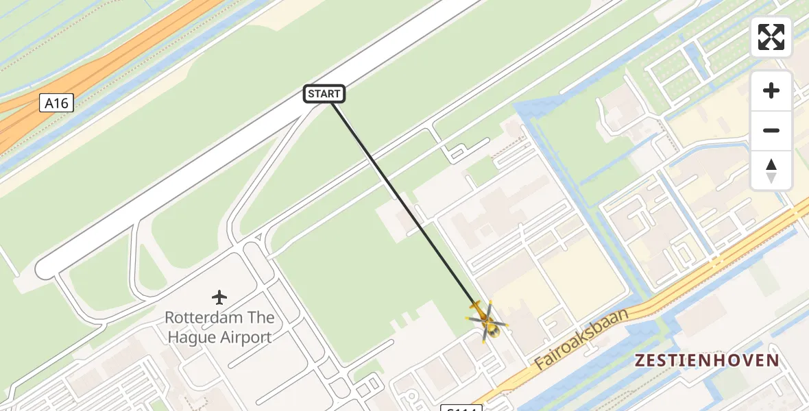 Vluchtroute Traumahelikopter Rotterdam The Hague Airport - Rotterdam The Hague Airport, 11 december 2023, 18:00