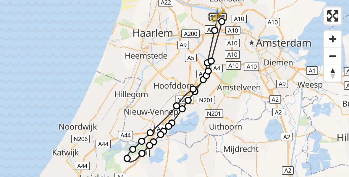 Vluchtroute Traumahelikopter Amsterdam Heliport - Amsterdam Heliport, 11 december 2023, 18:40