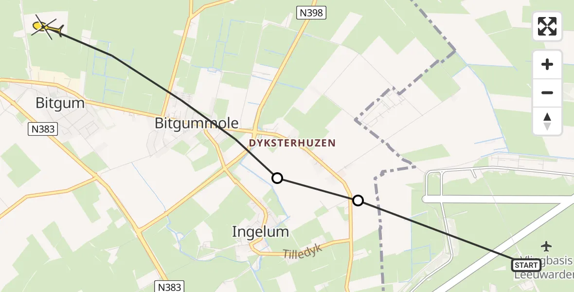Routekaart van de vlucht: Ambulancehelikopter naar St.-Annaparochie