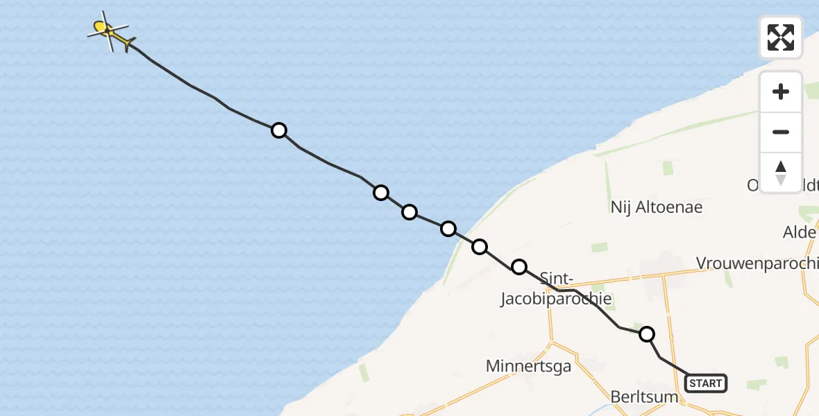 Routekaart van de vlucht: Ambulanceheli naar Oosterend