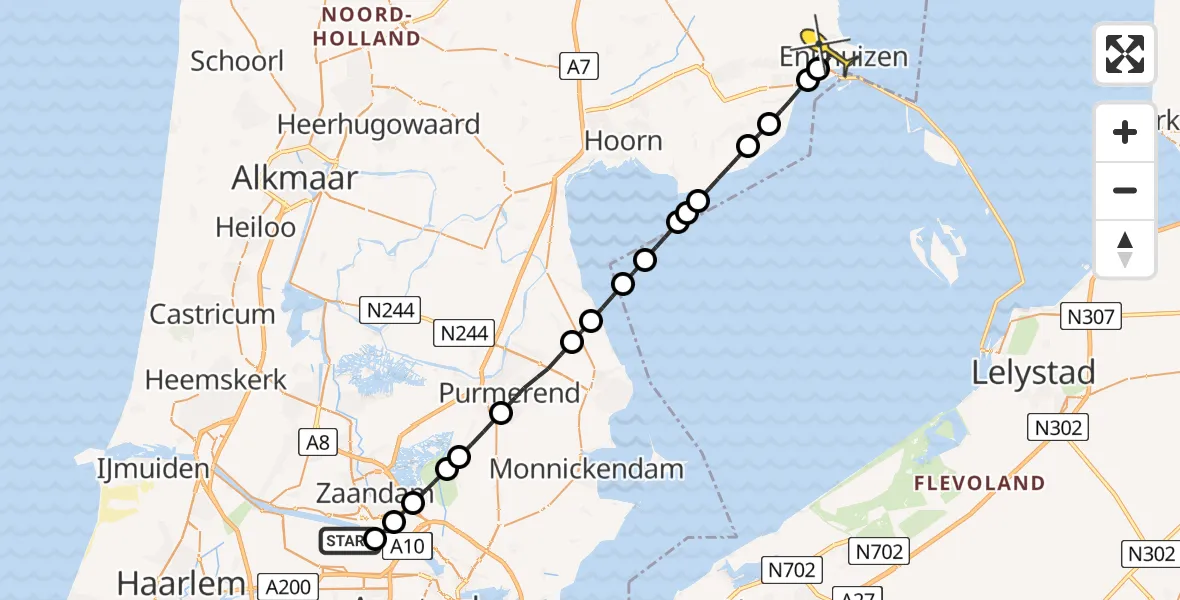 Routekaart van de vlucht: Lifeliner 1 naar Enkhuizen