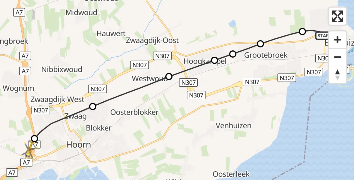 Vluchtroute Traumahelikopter Enkhuizen - Berkhout, 12 december 2023, 01:46