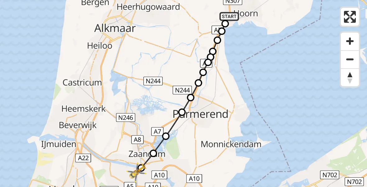 Vluchtroute Traumahelikopter Berkhout - Amsterdam Heliport, 12 december 2023, 02:43