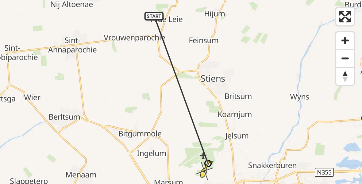 Routekaart van de vlucht: Ambulanceheli naar Vliegbasis Leeuwarden