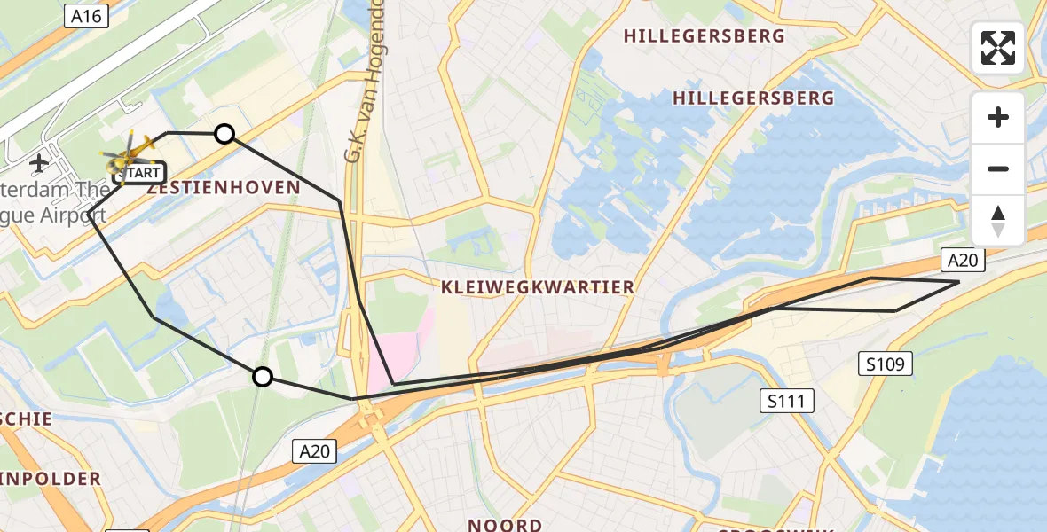 Vluchtroute Traumahelikopter Rotterdam The Hague Airport - Rotterdam The Hague Airport, 12 december 2023, 07:54