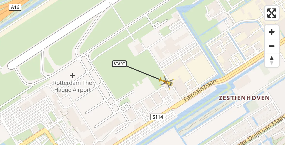 Vluchtroute Traumahelikopter Rotterdam The Hague Airport - Rotterdam The Hague Airport, 12 december 2023, 09:31