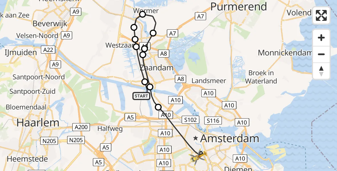 Vluchtroute Traumahelikopter Amsterdam Heliport - Amsterdam, 12 december 2023, 10:19