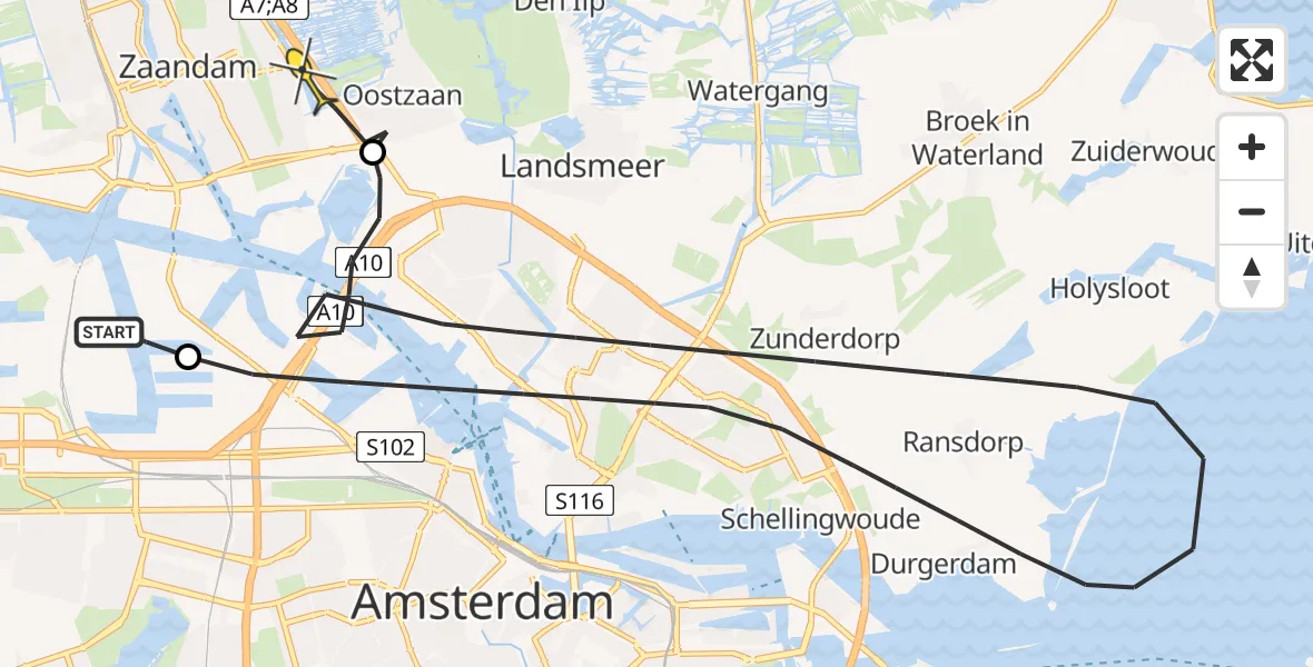 Routekaart van de vlucht: Lifeliner 1 naar Oostzaan