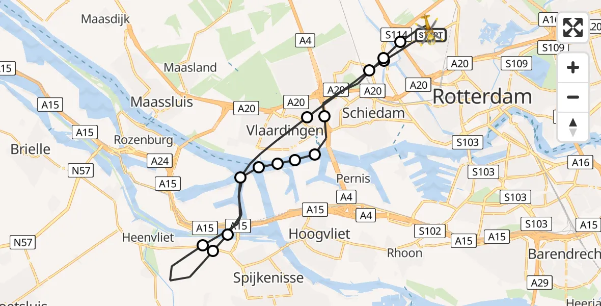 Vluchtroute Traumahelikopter Rotterdam The Hague Airport - Rotterdam The Hague Airport, 12 december 2023, 11:41