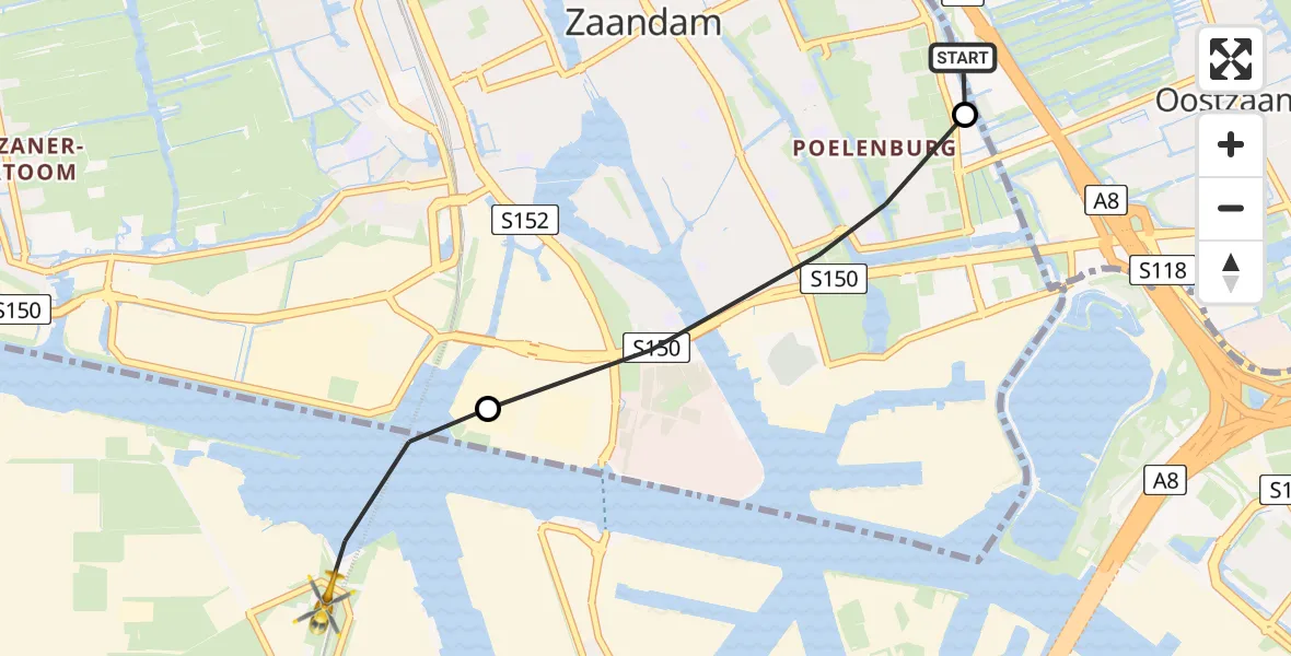 Vluchtroute Traumahelikopter Oostzaan - Amsterdam Heliport, 12 december 2023, 11:47