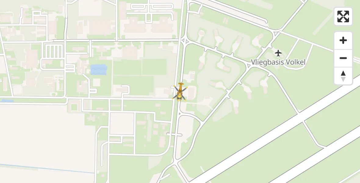 Vluchtroute Traumahelikopter van Vliegbasis Volkel naar Vliegbasis Volkel