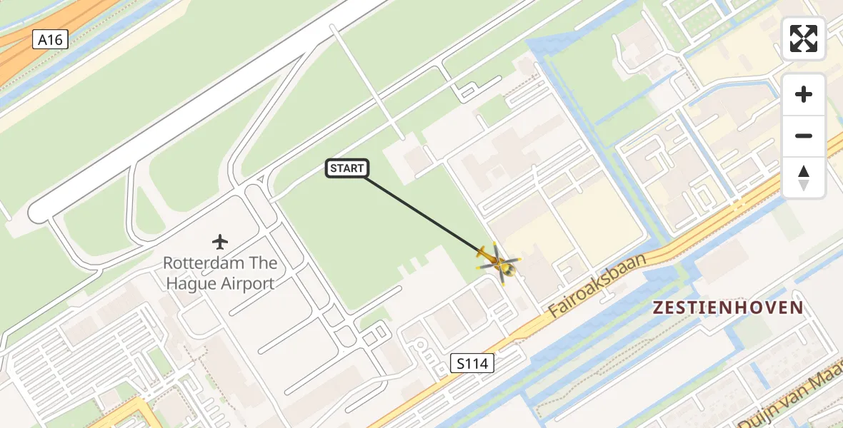 Vluchtroute Traumahelikopter Rotterdam The Hague Airport - Rotterdam The Hague Airport, 12 december 2023, 17:24