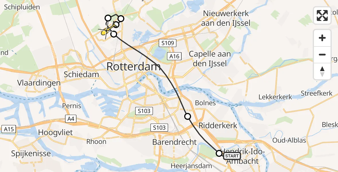 Routekaart van de vlucht: Lifeliner 2 naar Rotterdam The Hague Airport